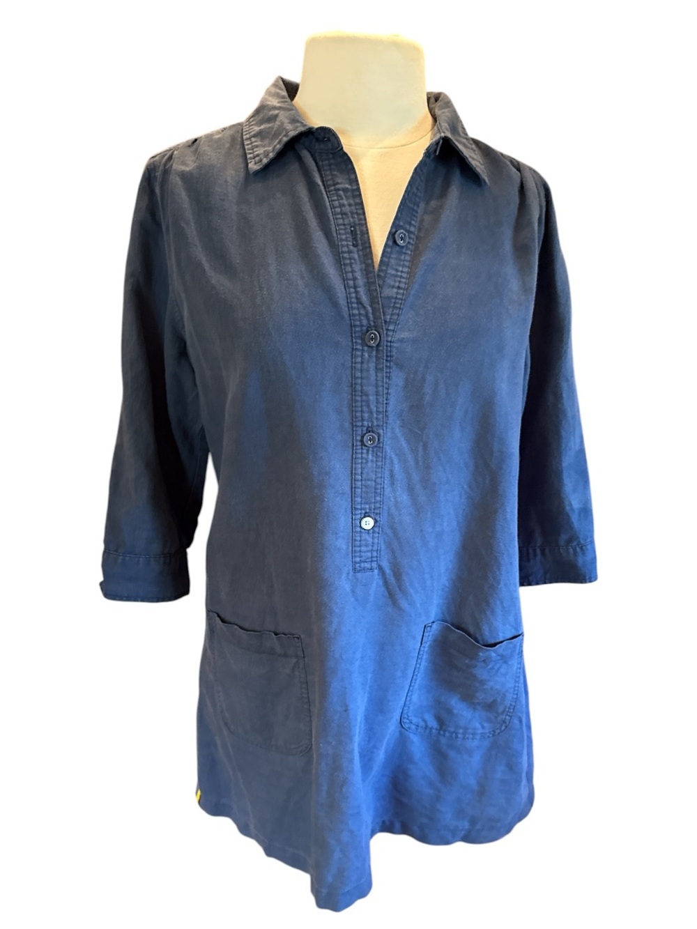 Lole Shirt Dress Denim Blue Cotton Button-Front 2 Pockets Size 12
